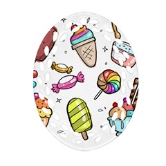 Doodle Cartoon Drawn Cone Food Oval Filigree Ornament (two Sides) by Pakrebo