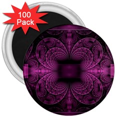 Fractal Magenta Pattern Geometry 3  Magnets (100 Pack) by Pakrebo