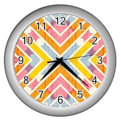 Line Pattern Cross Print Repeat Wall Clock (silver)