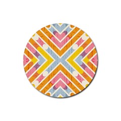 Line Pattern Cross Print Repeat Rubber Round Coaster (4 Pack) 