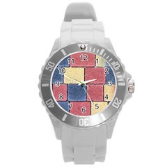 Model Mosaic Wallpaper Texture Round Plastic Sport Watch (L)