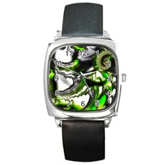 Fractal Green Trumpet Trump Square Metal Watch by Pakrebo