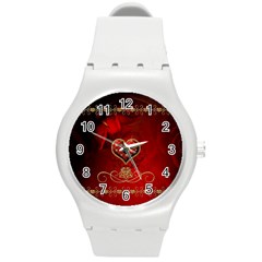 Wonderful Heart With Roses Round Plastic Sport Watch (m) by FantasyWorld7