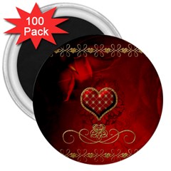 Wonderful Heart With Roses 3  Magnets (100 Pack) by FantasyWorld7