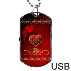 Wonderful Heart With Roses Dog Tag Usb Flash (two Sides) by FantasyWorld7