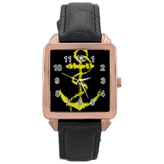 French Navy Golden Anchor Symbol Rose Gold Leather Watch  by abbeyz71