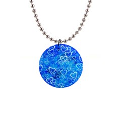 Valentine Heart Love Blue 1  Button Necklace by Mariart