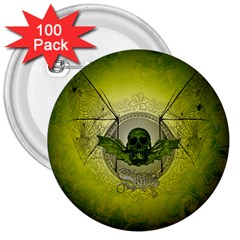 Awesome Creepy Skull With Wings 3  Buttons (100 Pack)  by FantasyWorld7