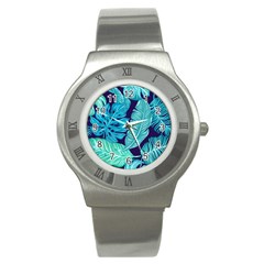 Tropical Greens Leaves Banana Stainless Steel Watch by Mariart