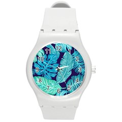 Tropical Greens Leaves Banana Round Plastic Sport Watch (m) by Mariart