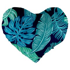 Tropical Greens Leaves Banana Large 19  Premium Flano Heart Shape Cushions