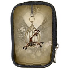 Funny Giraffe With Herats And Butterflies Compact Camera Leather Case by FantasyWorld7