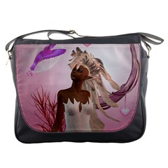 Wonderful Fairy With Feather Hair Messenger Bag by FantasyWorld7