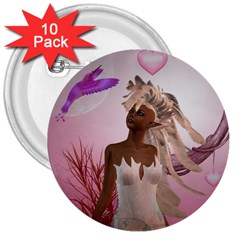 Wonderful Fairy With Feather Hair 3  Buttons (10 Pack) 