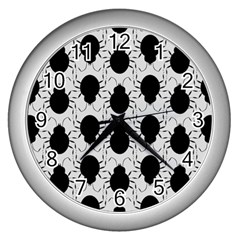 Pattern Beetle Insect Black Grey Wall Clock (silver) by Pakrebo