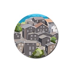 Village Place Portugal Landscape Rubber Coaster (round)  by Pakrebo