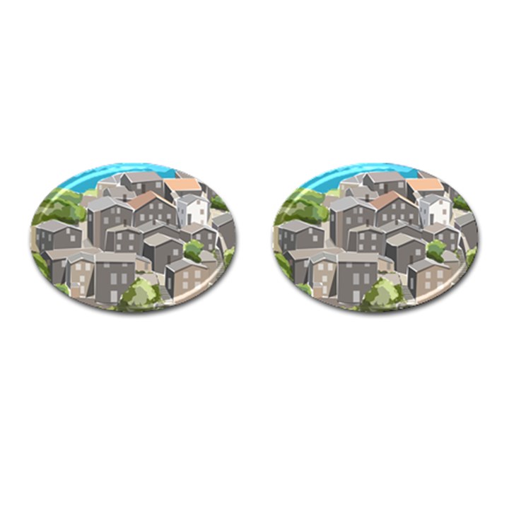 Village Place Portugal Landscape Cufflinks (Oval)