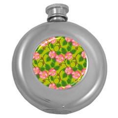 Roses Flowers Pattern Bud Pink Round Hip Flask (5 Oz) by Pakrebo