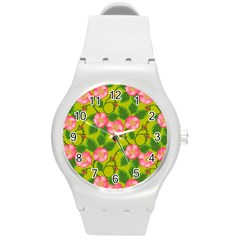 Roses Flowers Pattern Bud Pink Round Plastic Sport Watch (m) by Pakrebo