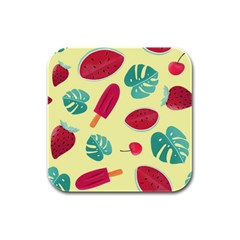 Watermelon Leaves Strawberry Rubber Square Coaster (4 Pack)  by Pakrebo