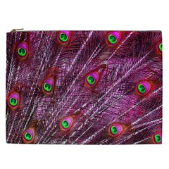 Red Peacock Feathers Color Plumage Cosmetic Bag (xxl) by Pakrebo