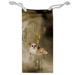 Cute Little Chihuahua With Hearts On The Moon Jewelry Bag by FantasyWorld7