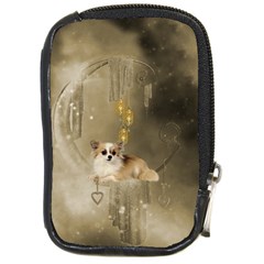 Cute Little Chihuahua With Hearts On The Moon Compact Camera Leather Case by FantasyWorld7