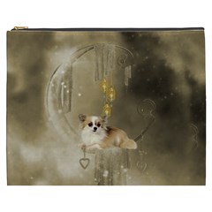 Cute Little Chihuahua With Hearts On The Moon Cosmetic Bag (xxxl) by FantasyWorld7