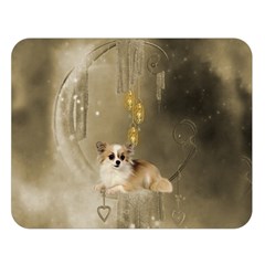 Cute Little Chihuahua With Hearts On The Moon Double Sided Flano Blanket (large) 