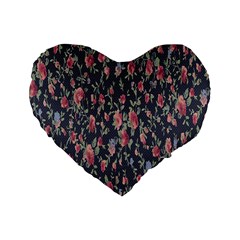 Polka Dotted Rosebuds Standard 16  Premium Flano Heart Shape Cushions by retrotoomoderndesigns