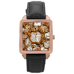 Time Clock Watches Rose Gold Leather Watch 