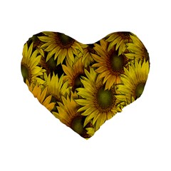 Surreal Sunflowers Standard 16  Premium Flano Heart Shape Cushions by retrotoomoderndesigns