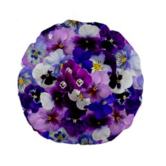 Pretty Purple Pansies Standard 15  Premium Round Cushions by retrotoomoderndesigns