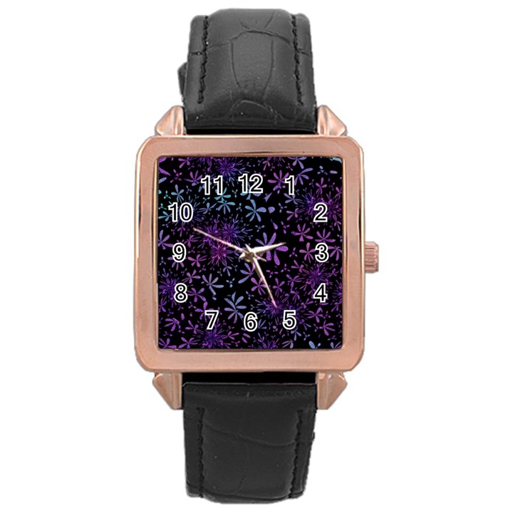 Retro Lilac Pattern Rose Gold Leather Watch 