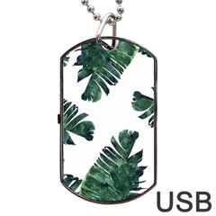 Watercolor Dark Green Banana Leaf Dog Tag Usb Flash (two Sides)