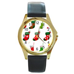 Christmas Stocking Candle Round Gold Metal Watch