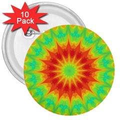 Kaleidoscope Background Mandala Red Green 3  Buttons (10 Pack)  by Mariart