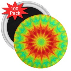 Kaleidoscope Background Mandala Red Green 3  Magnets (100 Pack)