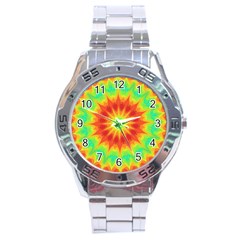 Kaleidoscope Background Mandala Red Green Stainless Steel Analogue Watch by Mariart