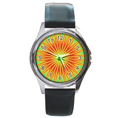 Kaleidoscope Background Mandala Red,green Sun Round Metal Watch