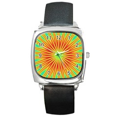 Kaleidoscope Background Mandala Red,green Sun Square Metal Watch by Mariart