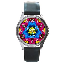 Flowers Kaleidoscope Mandala Round Metal Watch