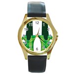 Saint Patrick S Day March Round Gold Metal Watch Front