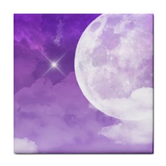 Purple Sky Star Moon Clouds Tile Coasters