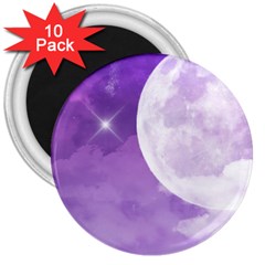 Purple Sky Star Moon Clouds 3  Magnets (10 Pack)  by Mariart