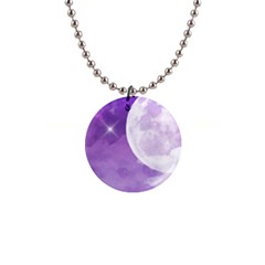 Purple Sky Star Moon Clouds 1  Button Necklace