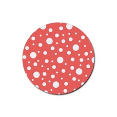 Polka Dot On Living Coral Rubber Round Coaster (4 Pack)  by LoolyElzayat