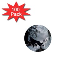 Awesome Black And White Wolf In The Dark Night 1  Mini Magnets (100 Pack)  by FantasyWorld7