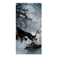 Awesome Black And White Wolf In The Dark Night Shower Curtain 36  X 72  (stall)  by FantasyWorld7