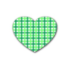 Sweet Pea Green Gingham Rubber Coaster (heart)  by WensdaiAmbrose